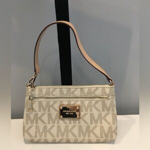 MK White Logo Shoulder Bag with Gold Hardware